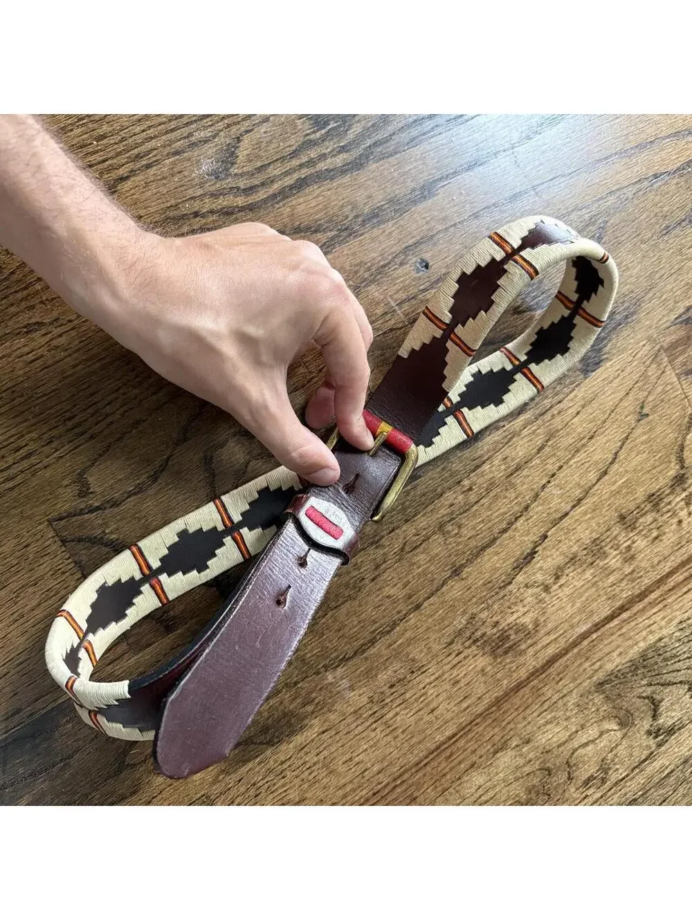 🧵 Handwoven Leather Southwestern Aztec Belt Size 85 (30-34”)